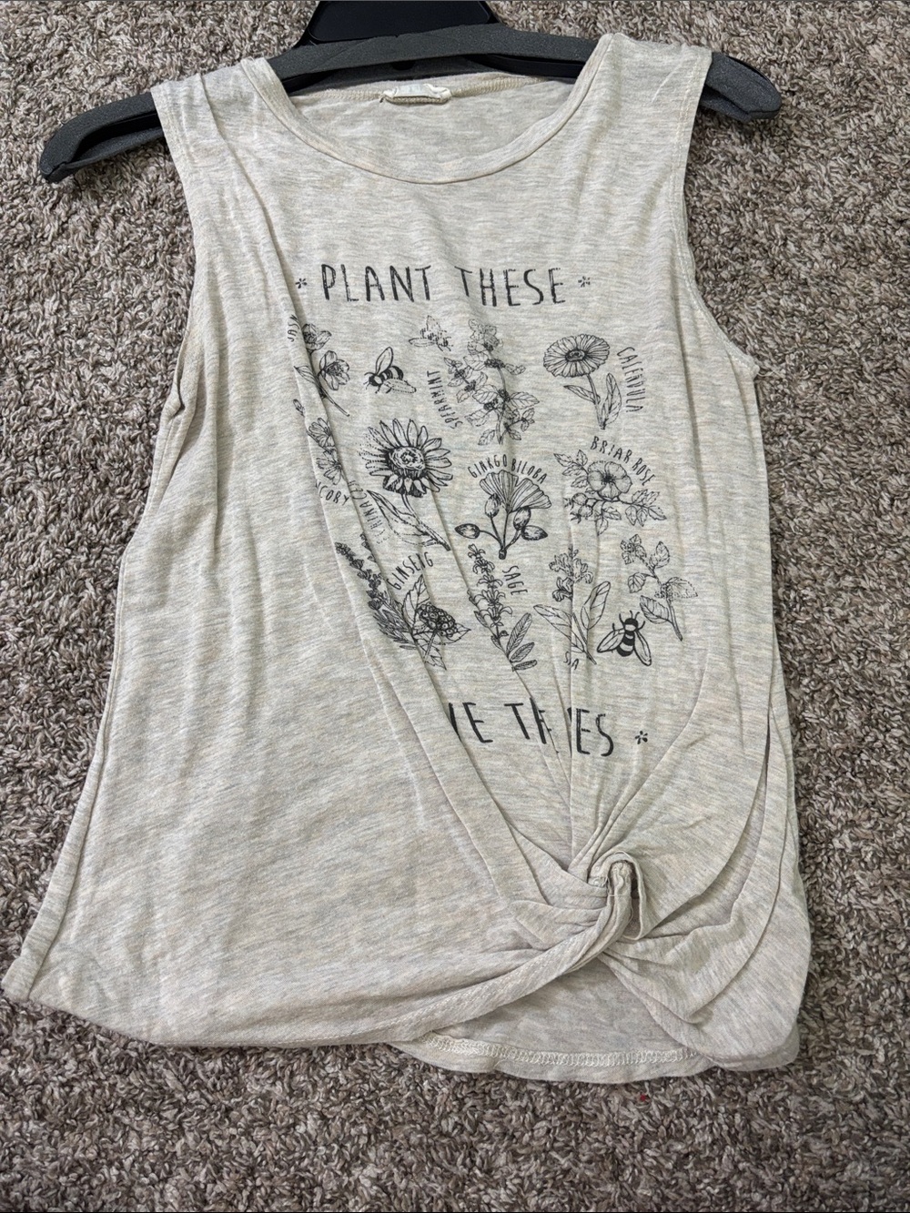 Casual Cream Botanical Graphic Twist Tank Top